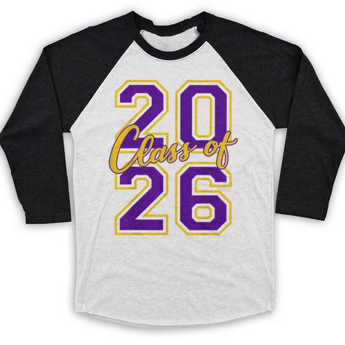Class Of 2026 Graduation Varsity Purple And Yellow Letters Baseball Raglan Shirt - Best Gift Smart