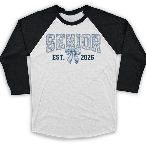 Class Of 2026 Senior 26 Coquette Bow Toile Preppy Graduation Baseball Raglan Shirt - Best Gift Smart
