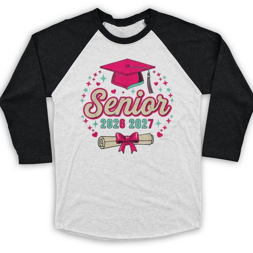 Coquette Pink Bow Senior 2026 2027 Graduation Baseball Raglan Shirt - Best Gift Smart