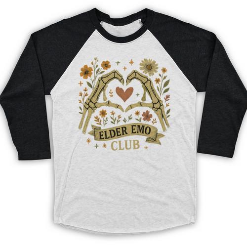 Elder Emo Club Skeleton Hands Heart Nostalgia Premium Tri-Blend Baseball Raglan Shirt - Figerry