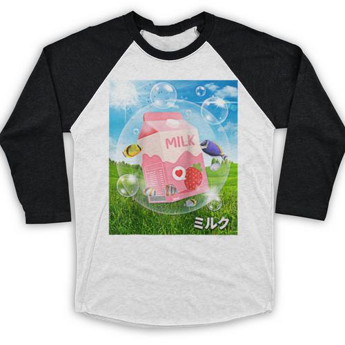 Frutiger Aero Aesthetic Tech Kawaii Strawberry Milk Fishes Raglan Baseball Tee Baseball Raglan Shirt - Figerry