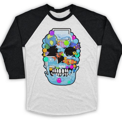 Frutiger Aero Aesthetic Tech Skull Computer Fishes Baseball Raglan Shirt - Figerry