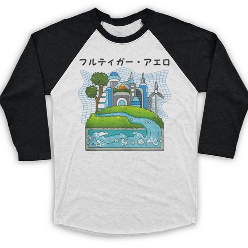 Future City Wind Power Frutiger Aero Y2K Style Ocean Baseball Raglan Shirt - Figerry