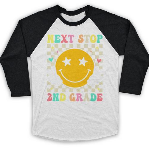 Groovy Next Stop 2nd Grade 1st Grade Graduation 2025 Premium Baseball Raglan Shirt - Best Gift Smart