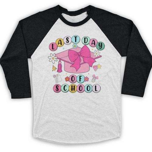 Happy Last Day Of School Coquette Bow Graduation Girls Kids Baseball Raglan Shirt - Best Gift Smart