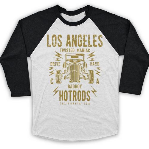Los Angeles Hotrods Automotive Nostalgia Distressed Baseball Raglan Shirt - Figerry