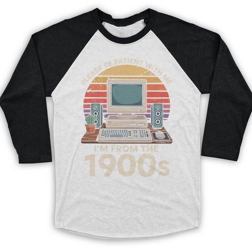 Please Be Patient I'm From The 1900s Retro Computer Geek PC Baseball Raglan Shirt - Figerry