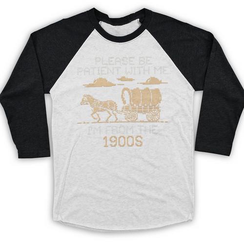 Please Be Patient I'm From The 1900s Retro Pixel Horse Wagon Premium Baseball Raglan Shirt - Figerry