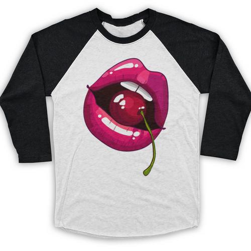 Rainbow Lips With a Cherry In The Mouth 80s Nostalgia Premium Tri-Blend Baseball Raglan Shirt - Figerry
