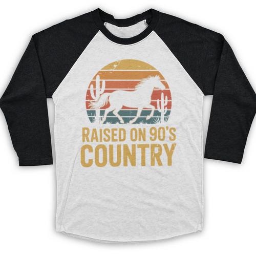 Raised On 90’s Country Horse Retro Nostalgia Western Music Baseball Raglan Shirt - Figerry