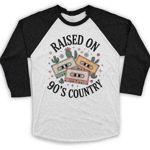 Raised On 90's Country Music Lover Nostalgia Retro Vibe Baseball Raglan Shirt - Figerry
