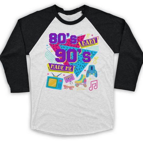 Retro 1980s 80's Baby 1990s 90's Made Me Nostalgia Birthday Premium Tri-Blend Baseball Raglan Shirt - Figerry