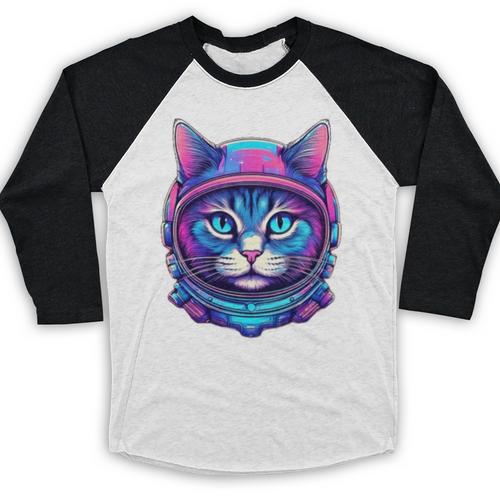 Retro 80s Cat In Space Suit Nostalgia Cat Vintage Astronaut Baseball Raglan Shirt - Figerry