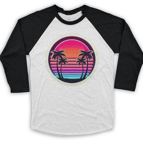 Retro 80s Synthwave Sunset & Palm Trees Retro Nostalgia 80s Baseball Raglan Shirt - Figerry