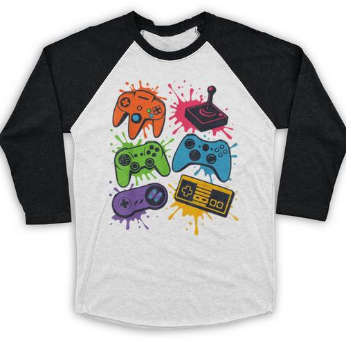 Retro Gamer Controller 80s 90s Video Game Arcade Nostalgia Baseball Raglan Shirt - Figerry