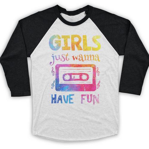 Retro Girls Just Wanna Have Fun Nostalgia 1980s 80's Premium Tri-Blend Baseball Raglan Shirt - Figerry
