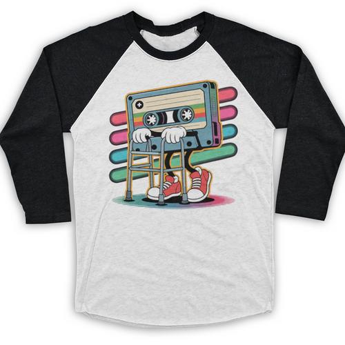 Retro Old Cassette Tape Cartoon With Walker Nostalgia Premium Tri-Blend Baseball Raglan Shirt - Figerry