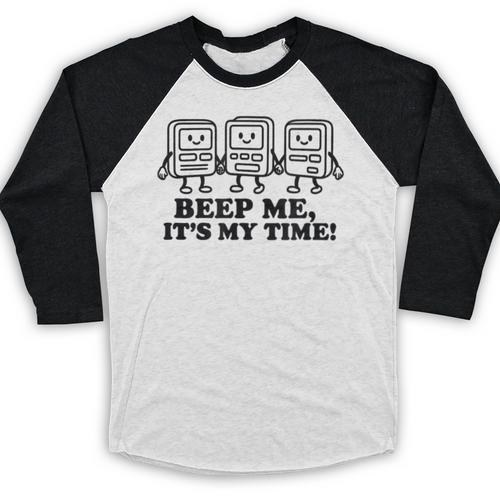 Retro Pager Squad Minimalist Monochrome Cartoon Nostalgia Baseball Raglan Shirt - Figerry