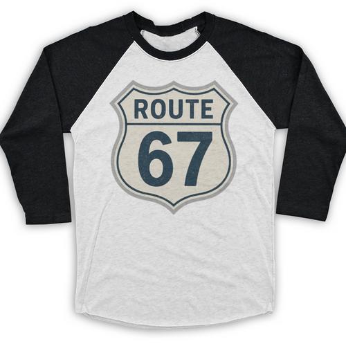 Retro Route 67 Highway Sign Vintage Road Nostalgia Premium Tri-Blend Baseball Raglan Shirt - Figerry
