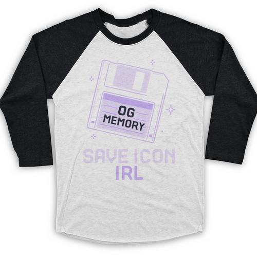 Save Icon IRL Retro Tech Humor Floppy Disk 90s Nostalgia Baseball Raglan Shirt - Figerry