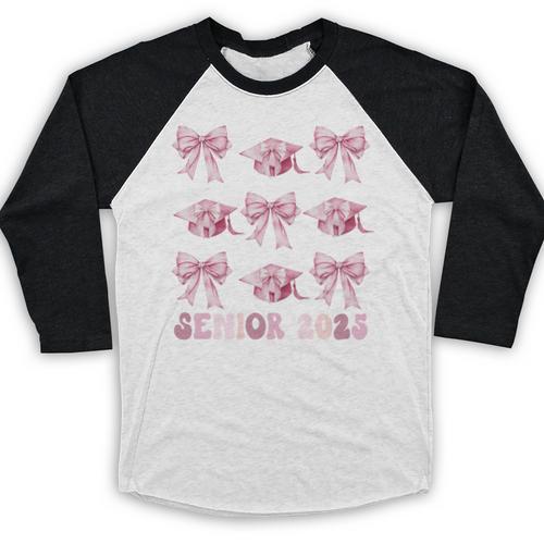 Senior 2025 Coquette Pink Bow Class Of 2025 Graduation Girls Baseball Raglan Shirt - Best Gift Smart