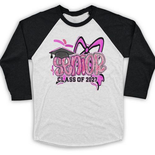 Senior 2027 Class Of 2027 Coquette Girl Pink Graduation 2027 Baseball Raglan Shirt - Best Gift Smart