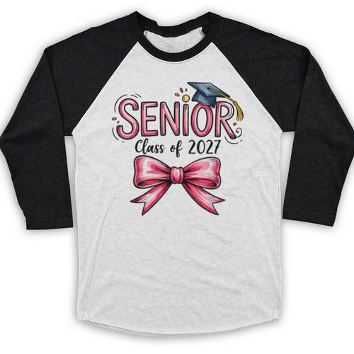Senior Class Of 2027 Coquette Pink Bow Graduation 2027 Girls Baseball Raglan Shirt - Best Gift Smart
