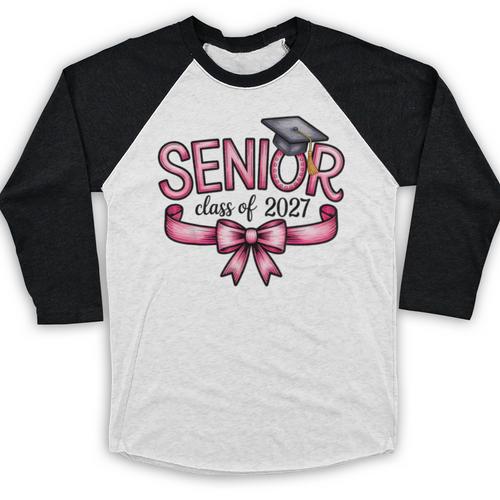 Senior Class Of 2027 Coquette Pink Bow Graduation 2027 Women Baseball Raglan Shirt - Best Gift Smart