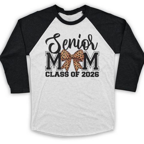 Senior Mom Class Of 2026 Graduation Leopard Coquette Bow Baseball Raglan Shirt - Best Gift Smart