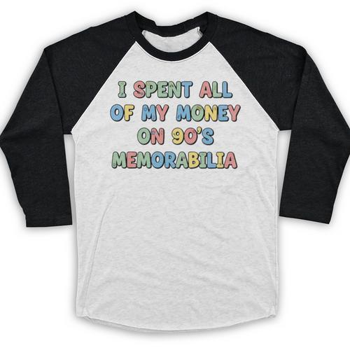 I Spent All My Money On 90's Memorabilia Nostalgia & Retro Premium Tri-Blend Baseball Raglan Shirt - Figerry
