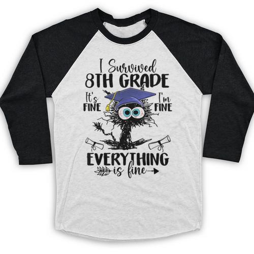 I Survived 8th Grade Graduated Cat Graduation Baseball Raglan Shirt - Best Gift Smart