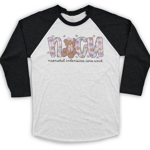 Valentines Day NICU Nurse Cute Bear Neonatal ICU Graduation Baseball Raglan Shirt - Best Gift Smart