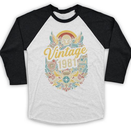 Vintage 1981 Retro Badge Nostalgia Eighties Compass Skull Premium Tri-Blend Baseball Raglan Shirt - Figerry