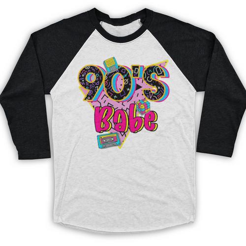 Vintage 90's Babe Party Back To 90s Cassette Nostalgia Premium Tri-Blend Baseball Raglan Shirt - Figerry