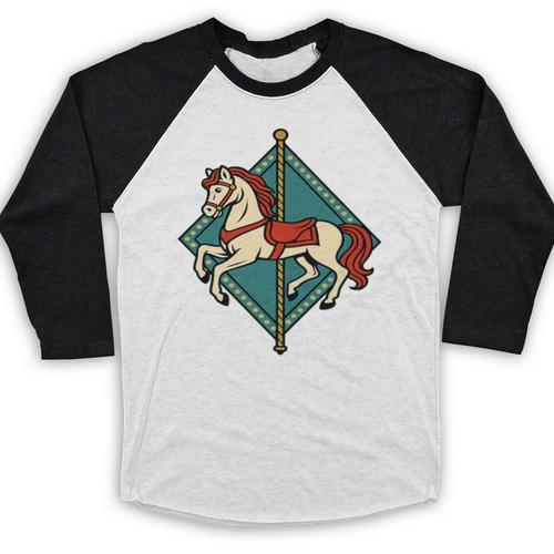 Vintage Carousel Horse Merry Go Round Nostalgia Art Premium Baseball Raglan Shirt - Figerry