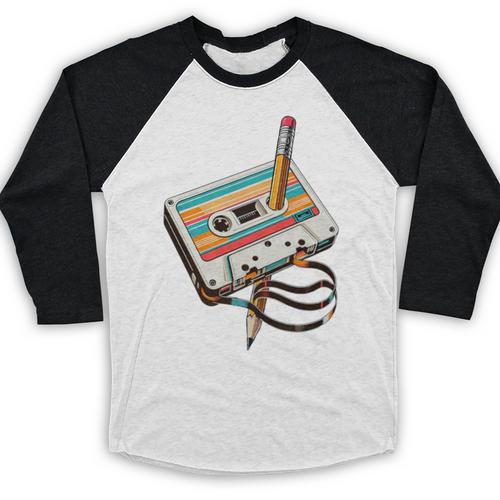 Vintage Cassette Tape And Pencil Nostalgia Party 70s 80s 90s Premium Baseball Raglan Shirt - Figerry