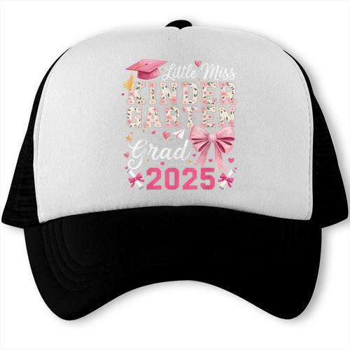 Girls Little Miss Kindergarten Grad 2025 Coquette Graduation Trucker Cap - Best Gift Smart