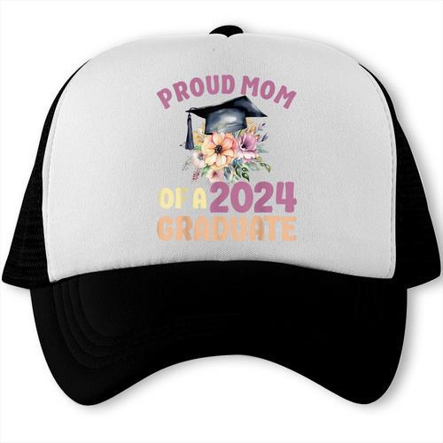 Proud Mom Of a 2024 Graduate Floral Flower Family Graduation Trucker Cap - Best Gift Smart