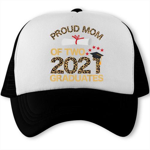 Proud Mom Of Two 2021 Graduates Twin Mama Graduation Leopard Trucker Cap - Best Gift Smart
