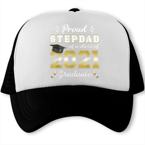 Proud Stepdad Class Of 2021 Graduate Senior 21 Graduation Trucker Cap - Best Gift Smart