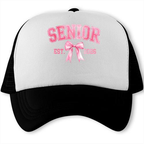 Senior 2026 Coquette Pink Bow Class Of 2026 Graduation Girls Trucker Cap - Best Gift Smart