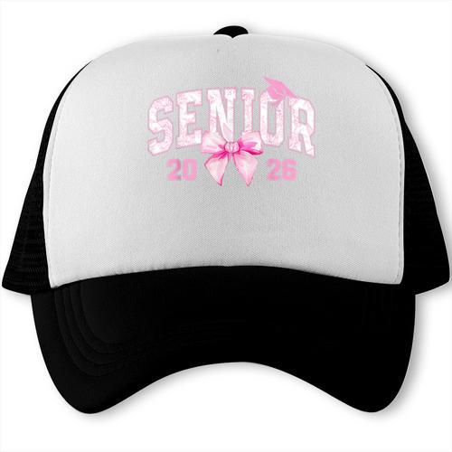 Senior 2026 Coquette Pink Bow Girls Class Of 2026 Graduation Trucker Cap - Best Gift Smart