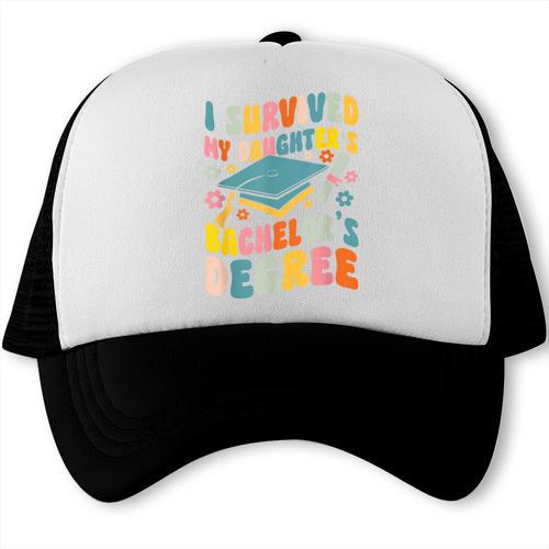 i Survived My Daughter's Bachelors Degree Groovy Graduation Trucker Cap - Best Gift Smart