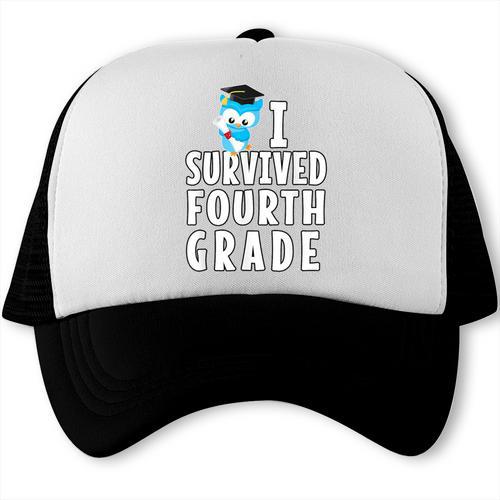 I Survived Fourth Grade Graduation Kids Owl Grad Trucker Cap - Best Gift Smart