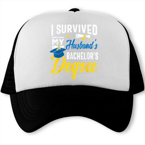 i Survived My Husbands Bachelors Degree Graduation Gifts Trucker Cap - Best Gift Smart