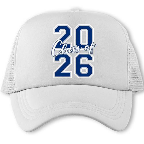 Class Of 2026 Graduation Varsity Navy Blue Letters Premium Tri-Blend Trucker Cap - Best Gift Smart