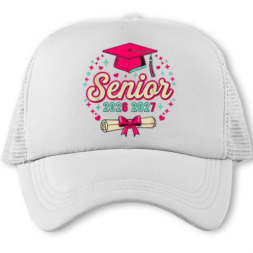Coquette Pink Bow Senior 2026 2027 Graduation Trucker Cap - Best Gift Smart
