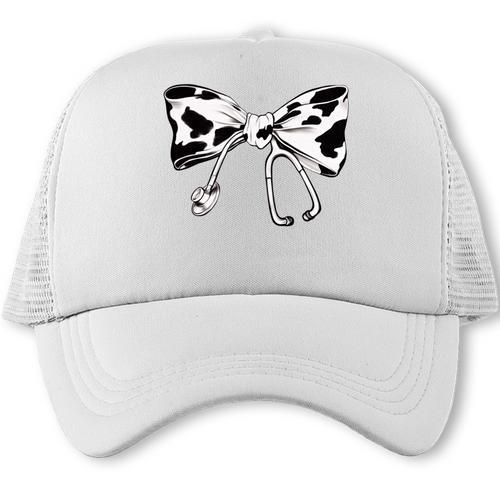Cow Print Bow And Stethoscope Nurse RN Graduation Coquette Trucker Cap - Best Gift Smart