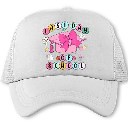 Happy Last Day Of School Coquette Bow Graduation Girls Kids Trucker Cap - Best Gift Smart