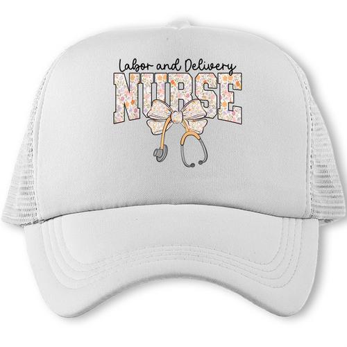 Labor And Delivery Nurse Stethoscope Coquette Bow Graduation Trucker Cap - Best Gift Smart